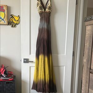 Jovani Brown and Yellow Gradient Maxi Dress